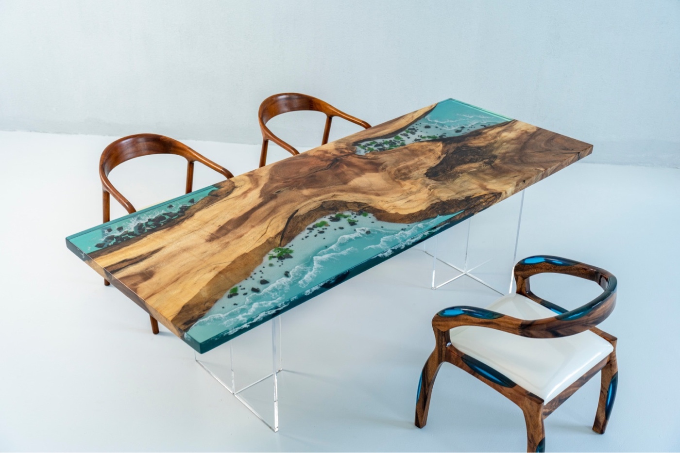 New Arrival Blue Lanscape Epoxy Resin River Table