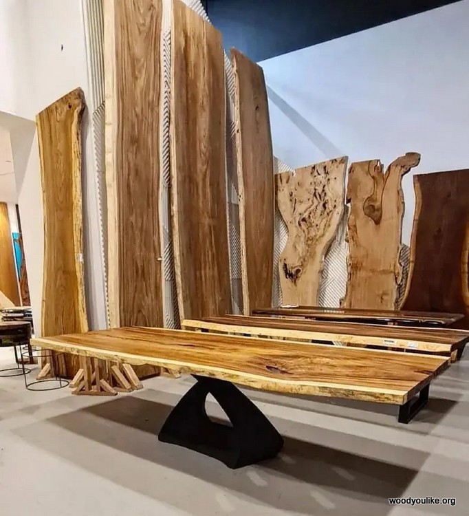 Solid Wood Slab Walnut Dining Table & Elegant Metal Helix Legs