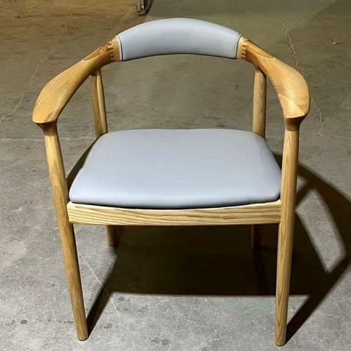 Wholesale Solid Ash Wood Frame Dining Chair With PU Leather Wooden Armchair For Home