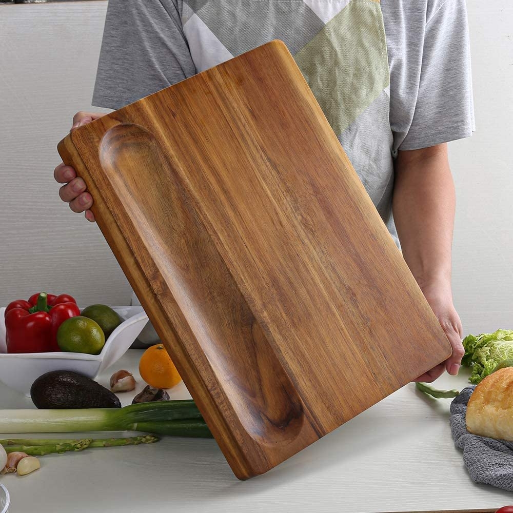 Acacia wood juice groove cracker holder chopping board