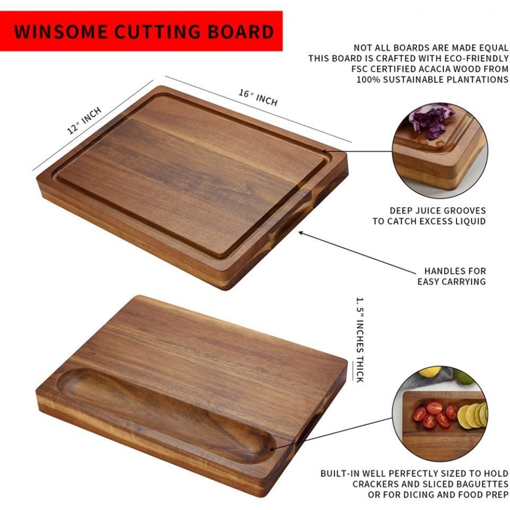 Acacia wood juice groove cracker holder chopping board