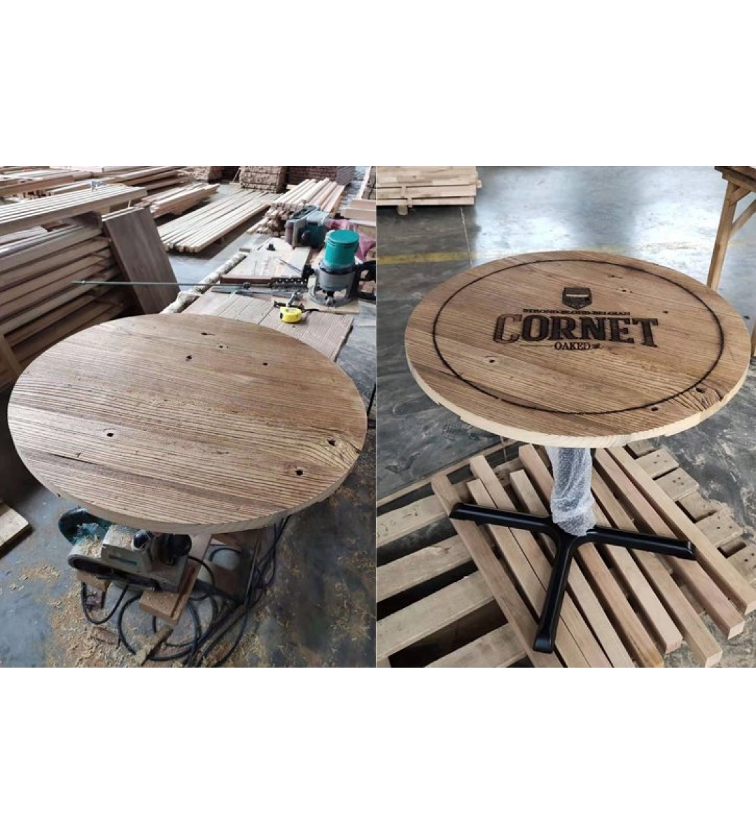 Antique furniture round aged elm coffee table