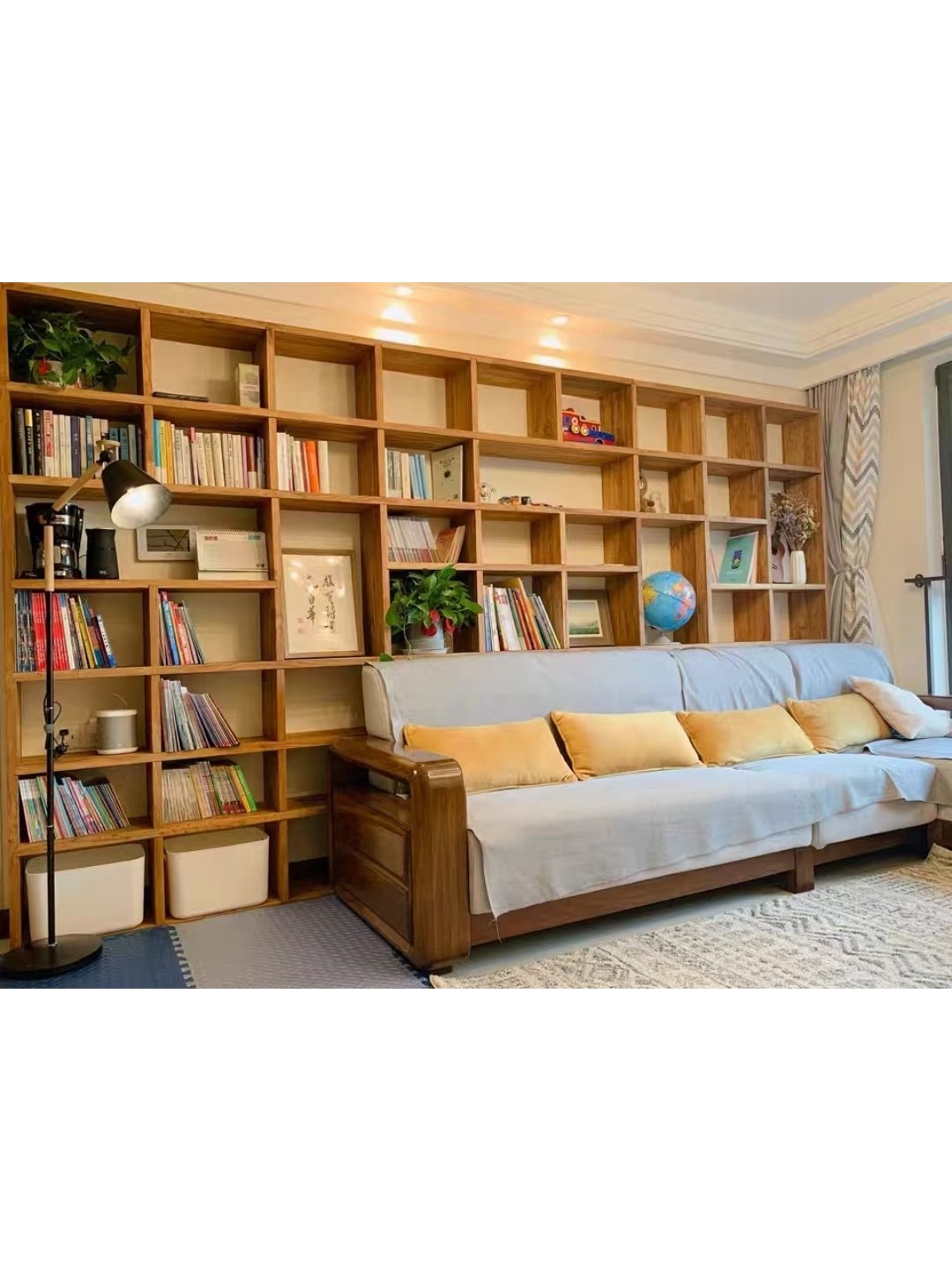 Home furniture elm fj wooden living room Corner shelving desk customize