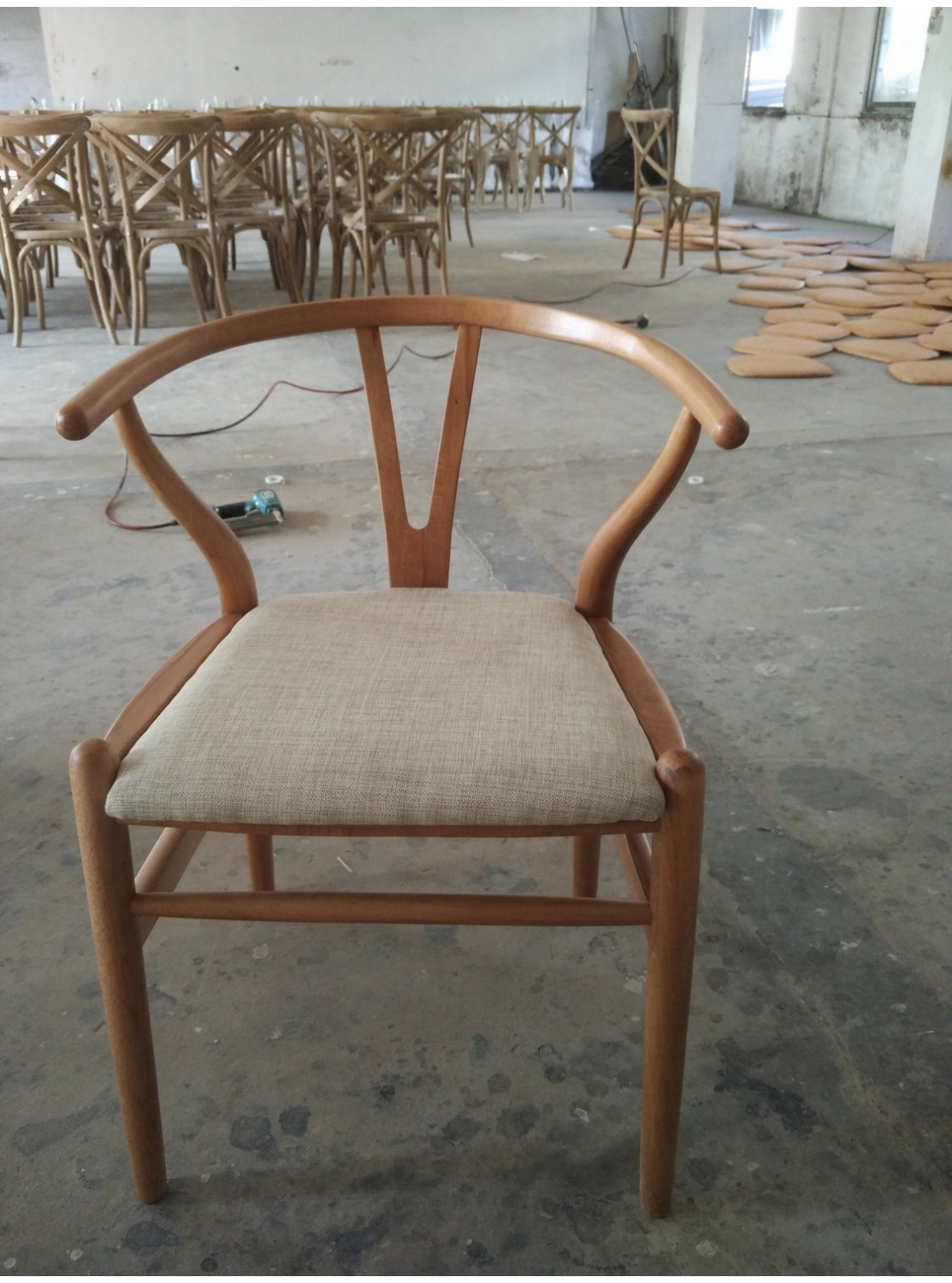 Solid Wood Dining Chair With Fabric Woven Seating