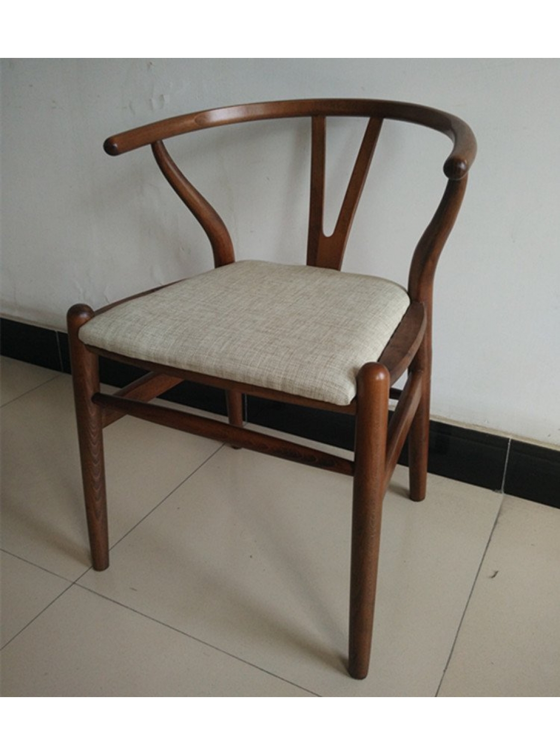 Solid Wood Dining Chair With Fabric Woven Seating