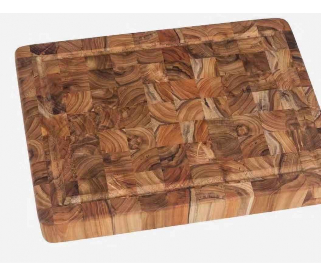 Teak end grain cutting board with inner handle