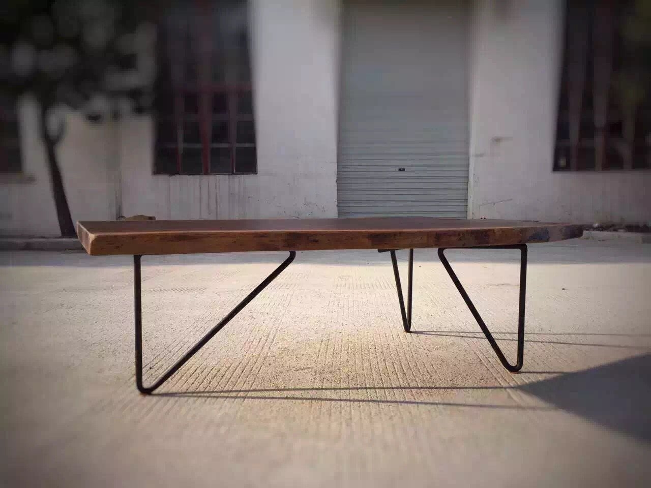 Natural edge walnut wane slab table top with hairpin