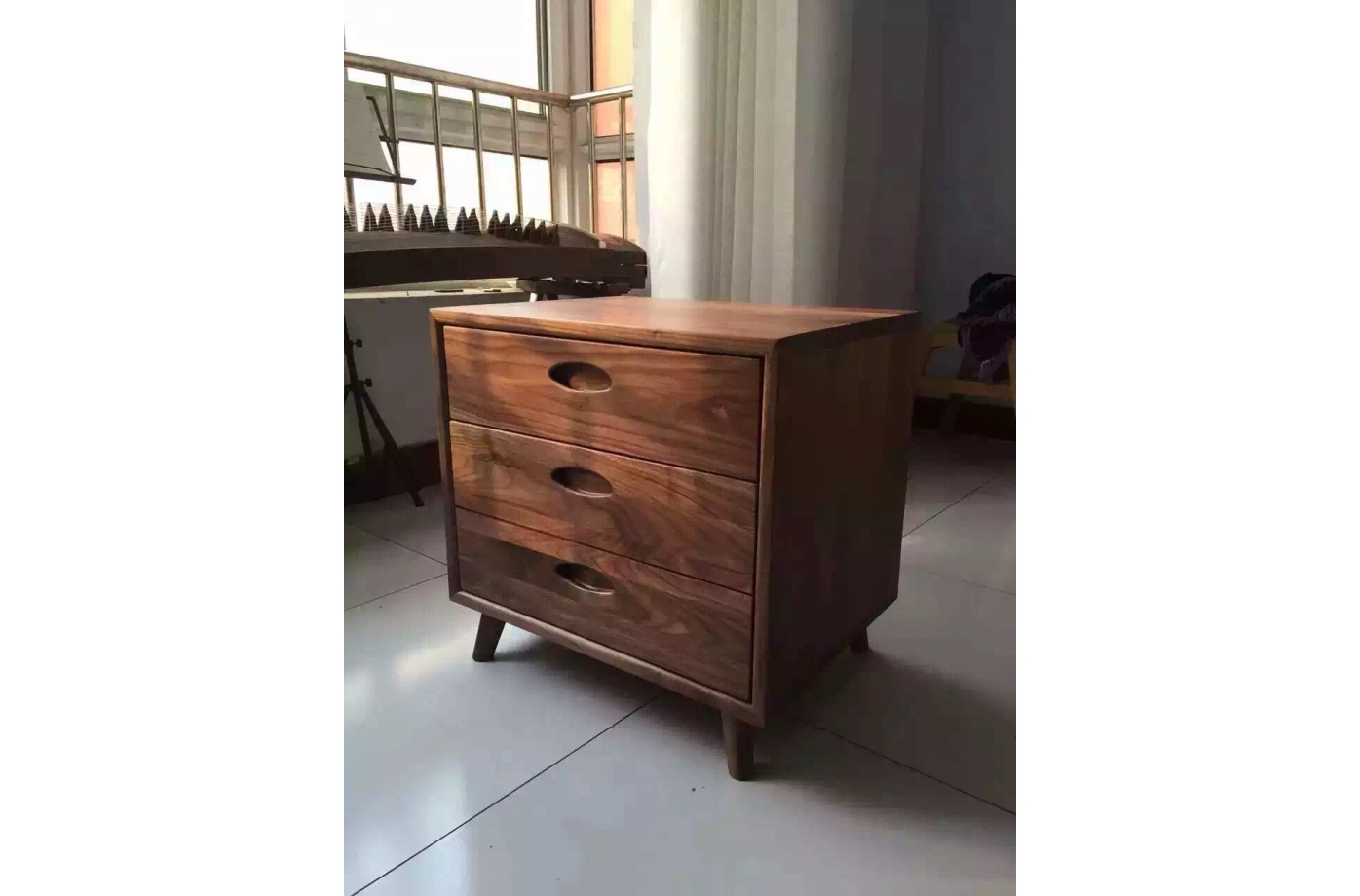 Multi Drawers Wooden Walnut Side Storage Cabinet Living Room