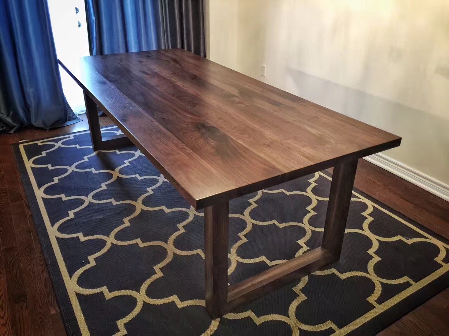 Multi-strip walnut wood slab table