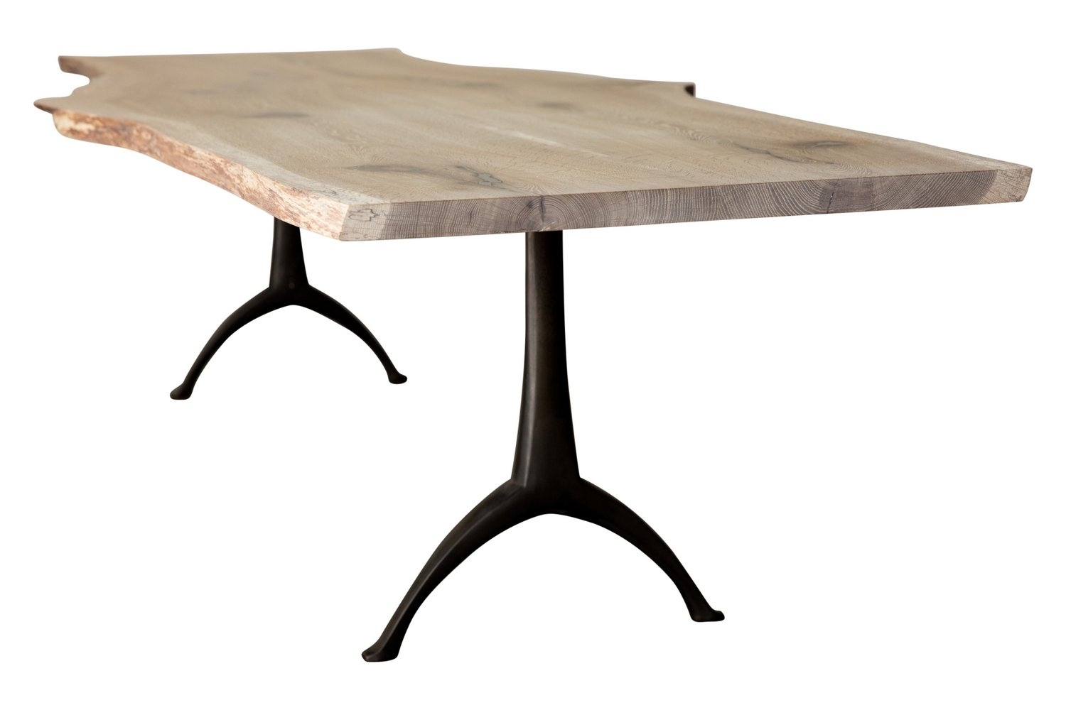 Wishbone table leg iron wood oak slab dining table top
