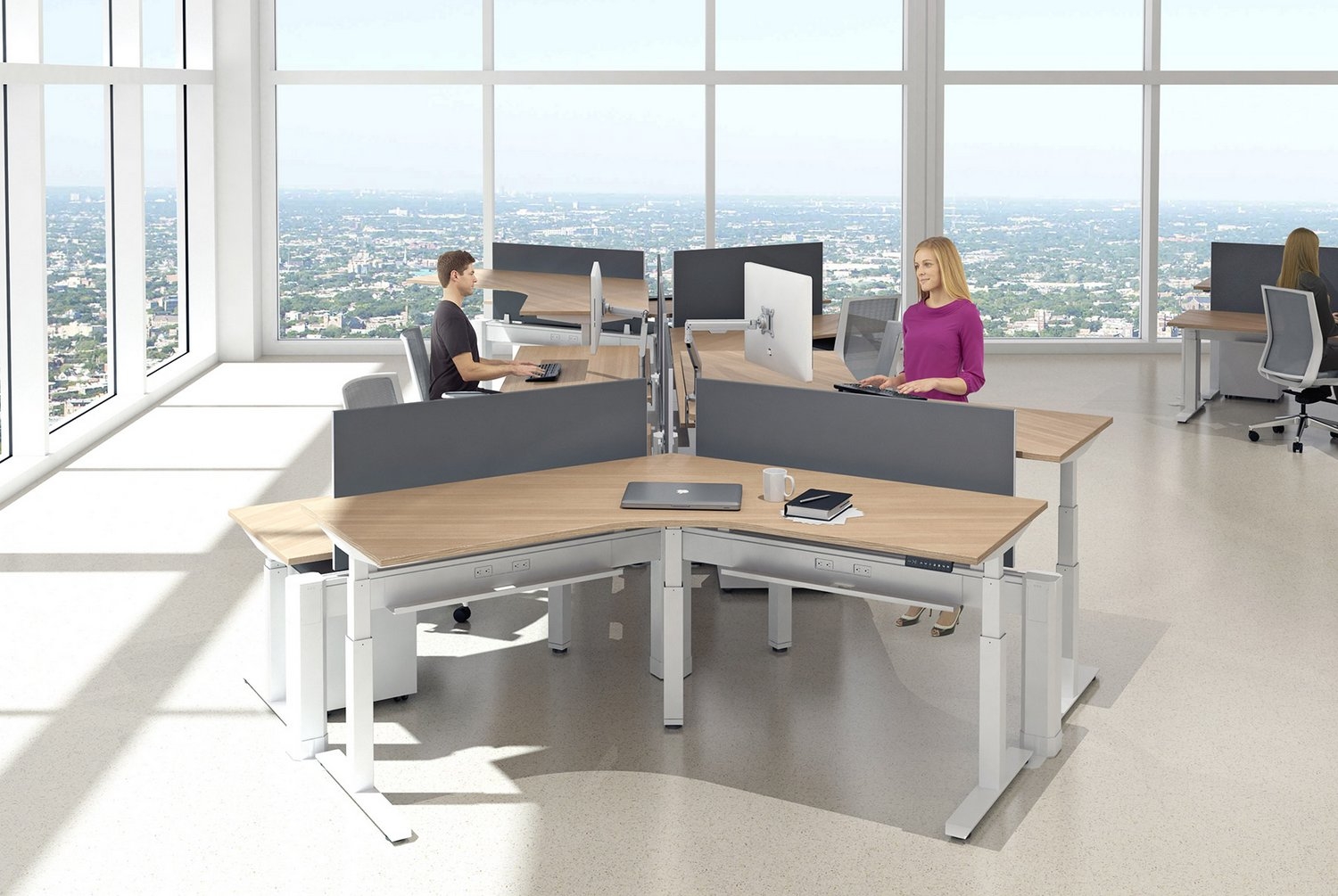 Solid wood office table with adjustable base