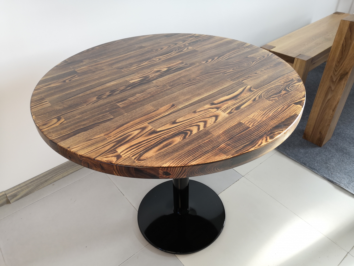 Medium Carbonized Ash Wood Round Coffee Table