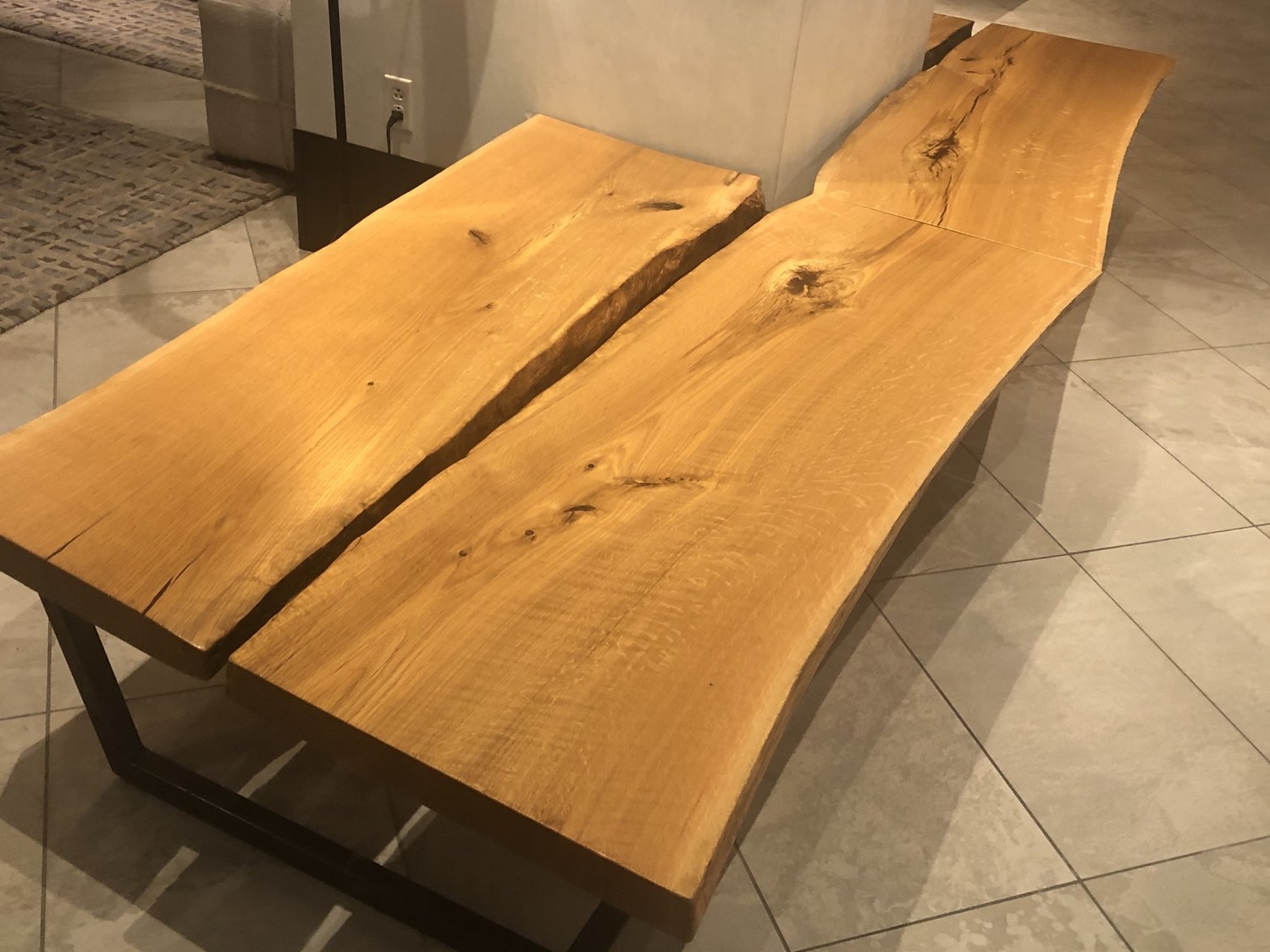 Live edge wood slab bench