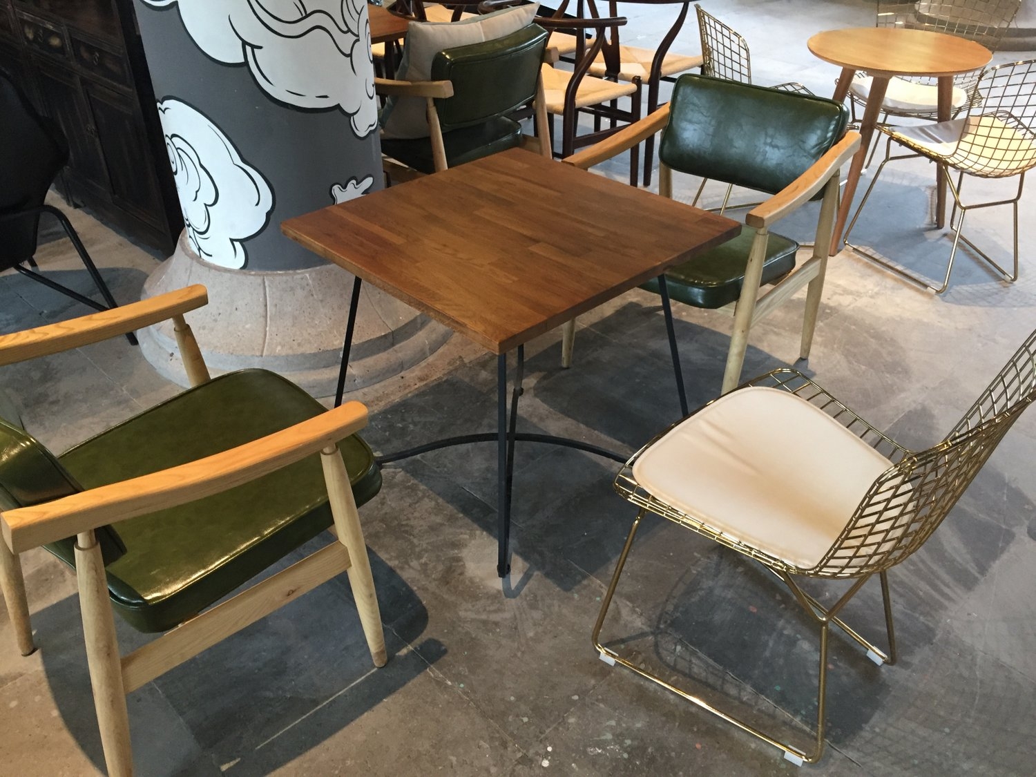 Iron wood fj oak coffee table chair set