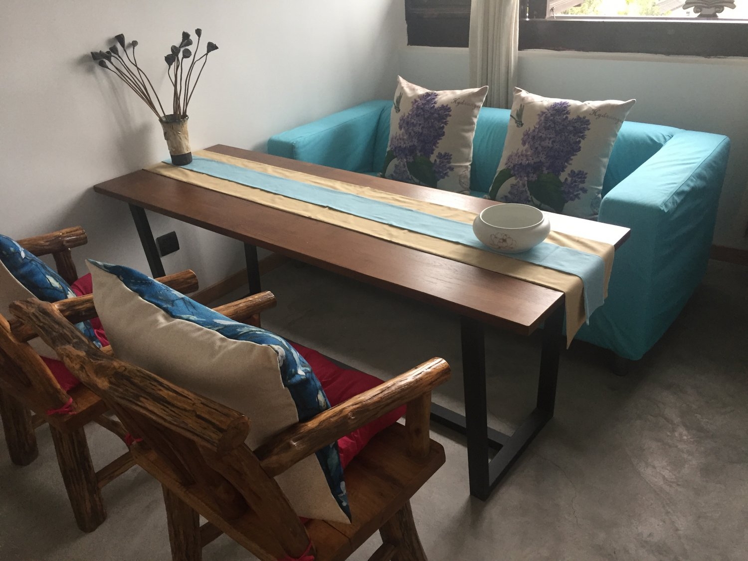 Reclaimed door elm wood coffee table and chairs