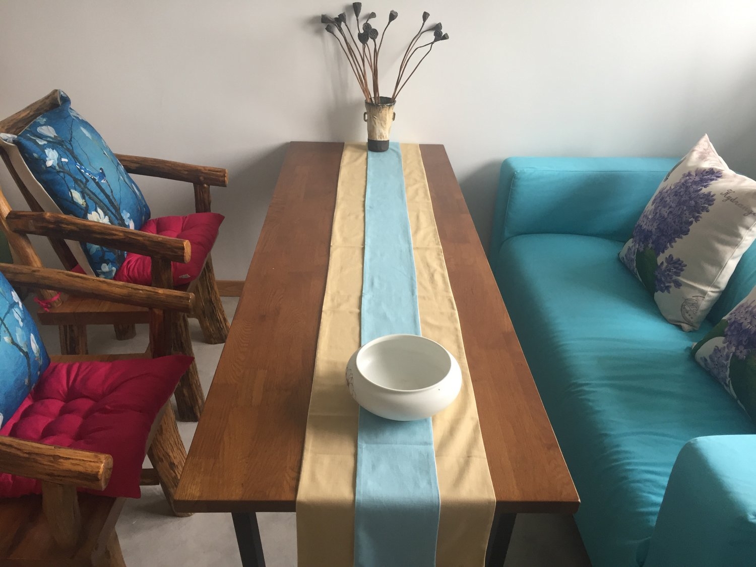 Reclaimed door elm wood coffee table and chairs