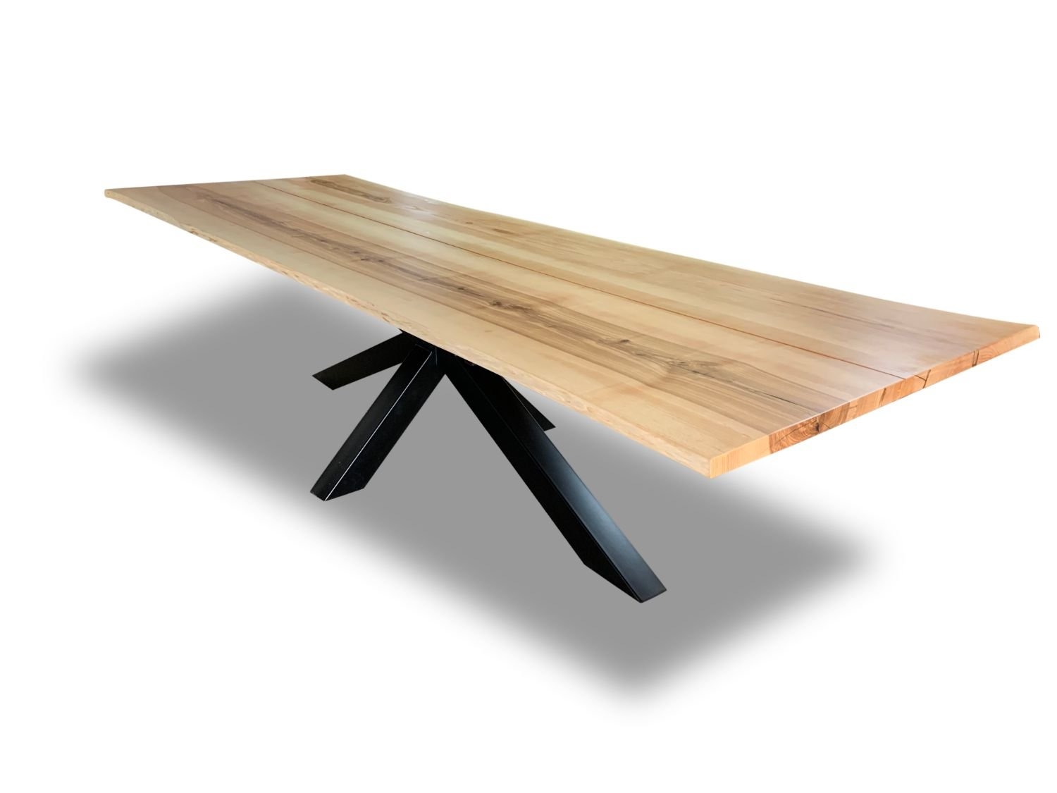 Solid Wood Ash Edge Glued Slab Live Edge Table With Double X shaple base