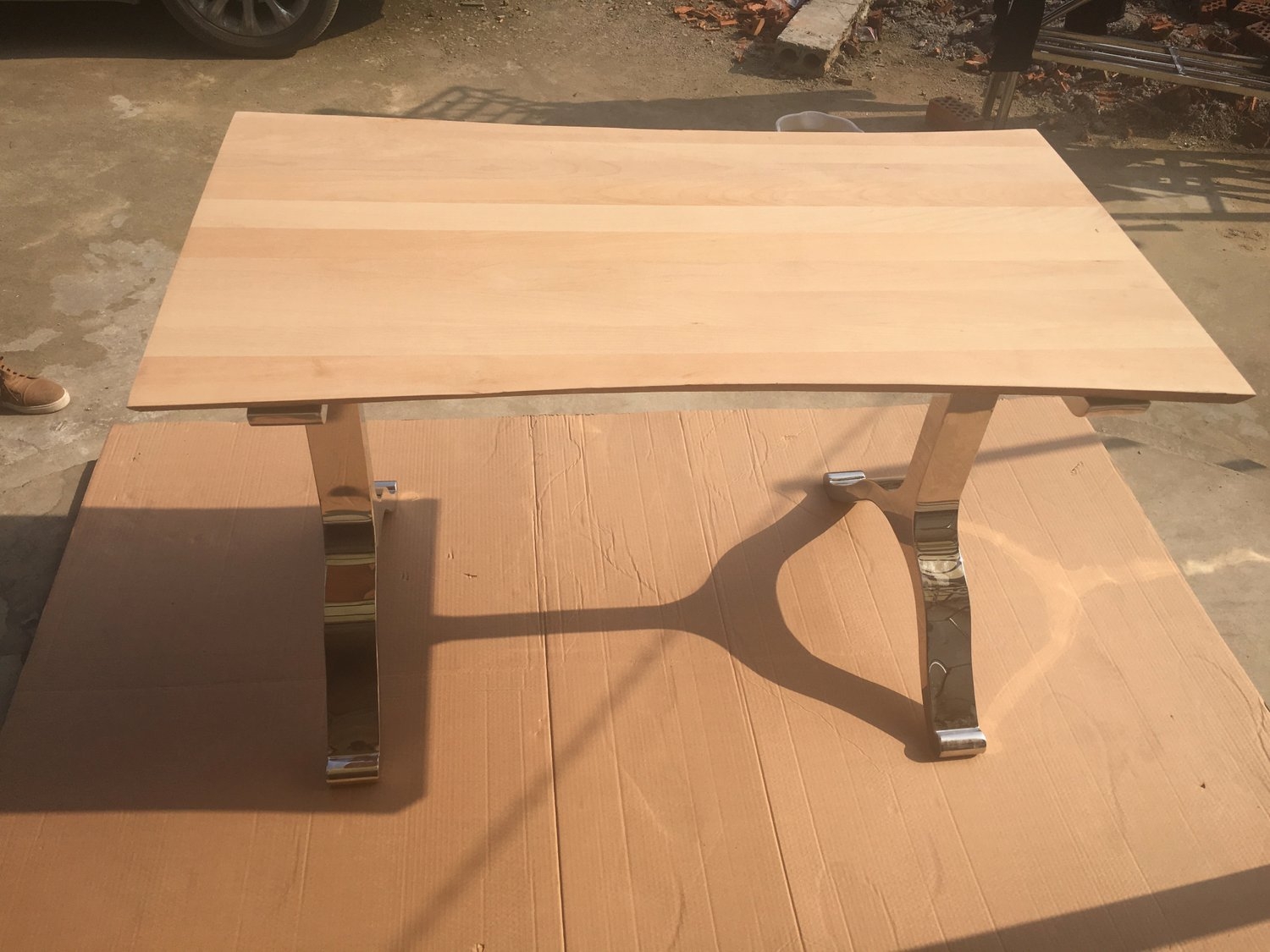 Live edge beech table stainless steel table base