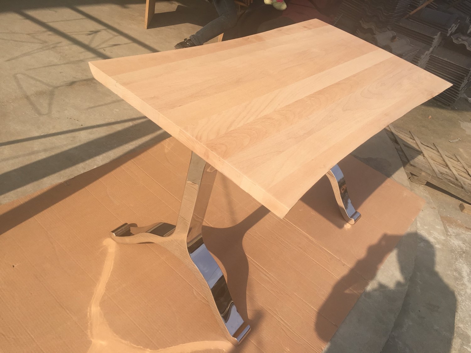 Live edge beech table stainless steel table base