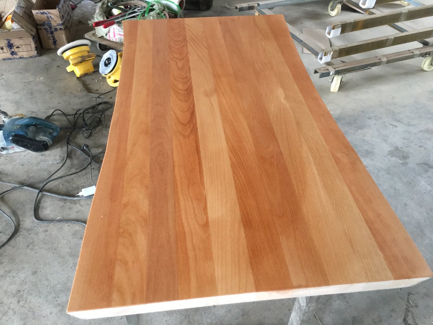 Live edge beech table stainless steel table base