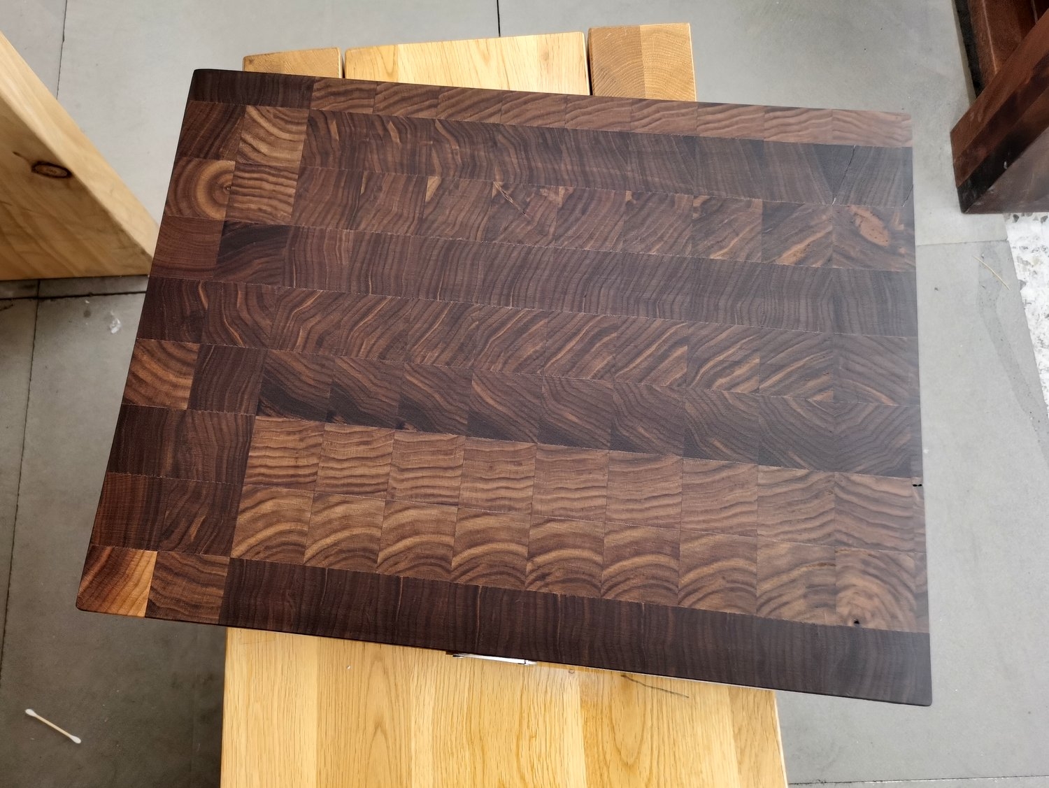 End Grain Walnut Cutting board Iron Band Circle Custom