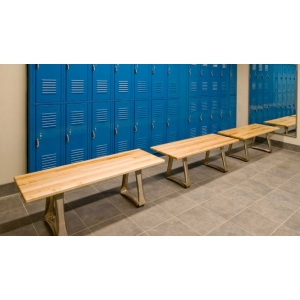 Solid stave maple woodlocker bench with triangle legs