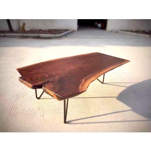 Natural edge walnut wane slab table top with hairpin