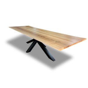 Solid Wood Ash Edge Glued Slab Live Edge Table With Double X shaple base