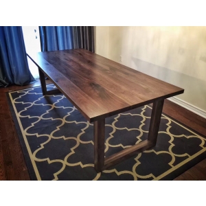 Multi-strip walnut wood slab table