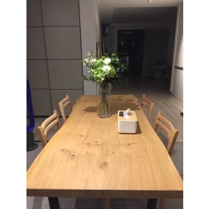 Solid oak wood slab dining table