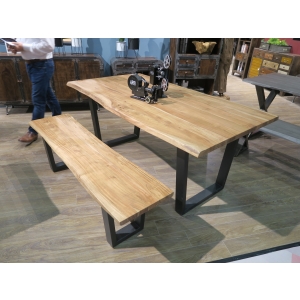 Live edge acacia dining table and bench