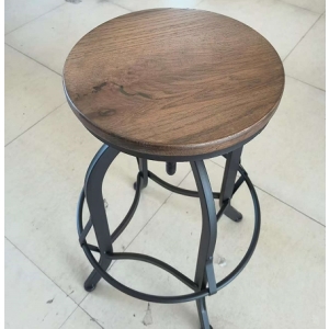360° Swivel Bar Stool with Oak Wooden Seat & Iron Base - Adjustable Height Counter Stool for Kitchen, Bar