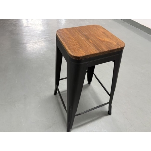 Modern Bar Stool Design Elegant Dark Oak Solid Wood Benchtop Stool with Iron Frame Restaurant Bar Stool
