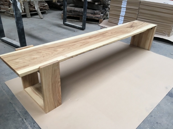 Live edge oak wood slab bench