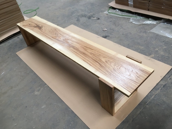 Live edge oak wood slab bench
