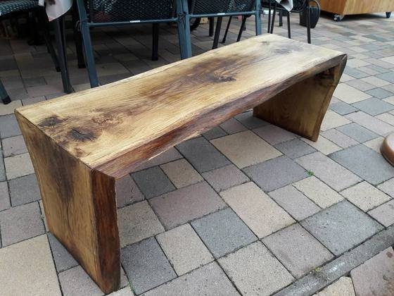 Live edge oak wood slab bench