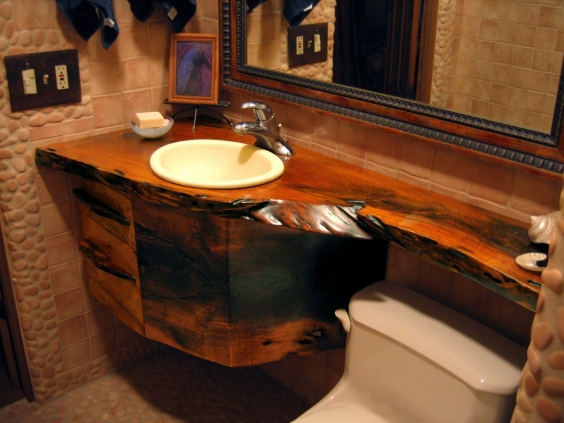 Natural live edge wood slab vanity bathroom worktop