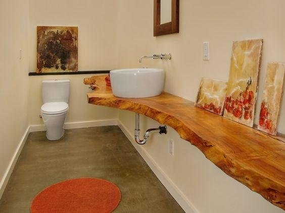 Natural live edge wood slab vanity bathroom worktop