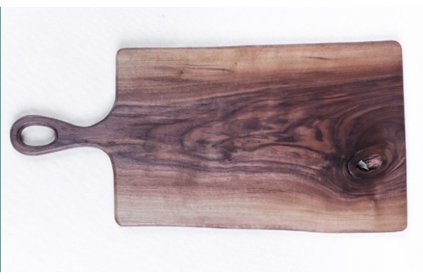 Live edge walnut slab cutting board with long handle