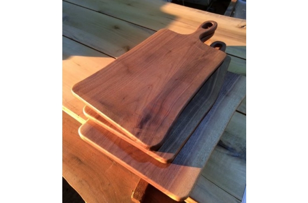 Live edge walnut slab cutting board with long handle