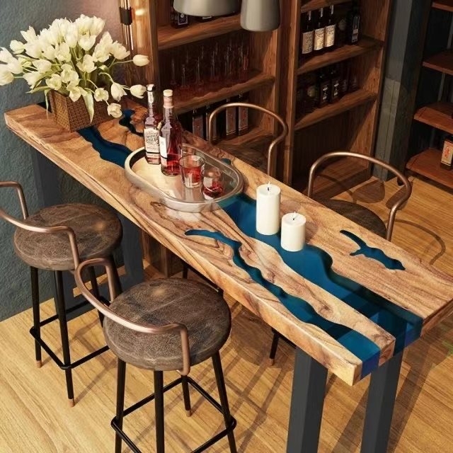 Modern Furniture Walnut Wood Slab Epoxy Resin Bar Table