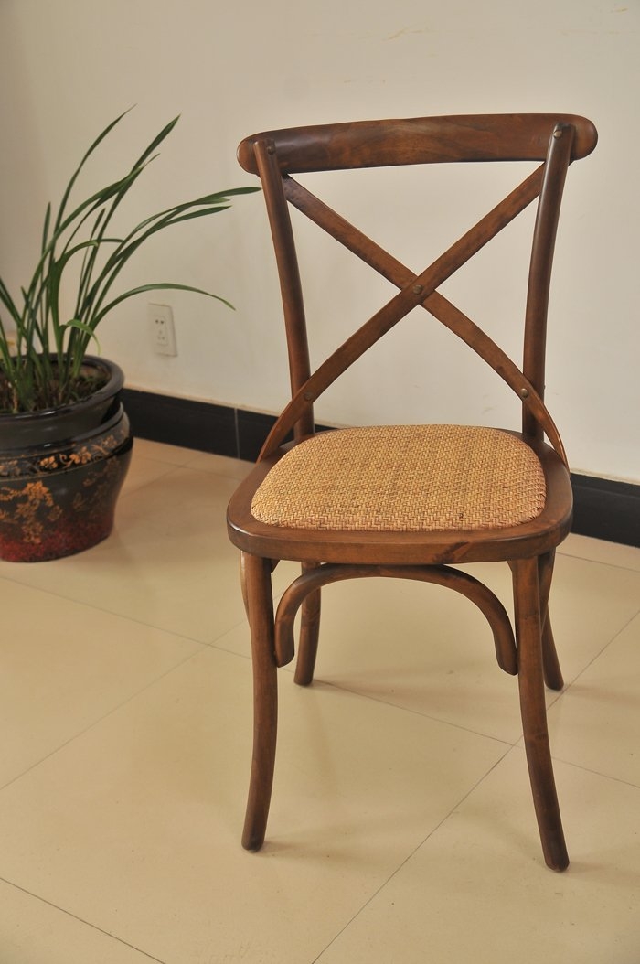 Solid Wood Rental Wedding Crossback X Wooden Chairs with Rattan Seat