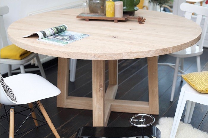 Solid stave wood coffee table with wooden base