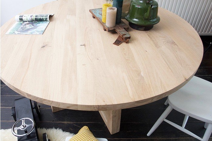 Solid stave wood coffee table with wooden base