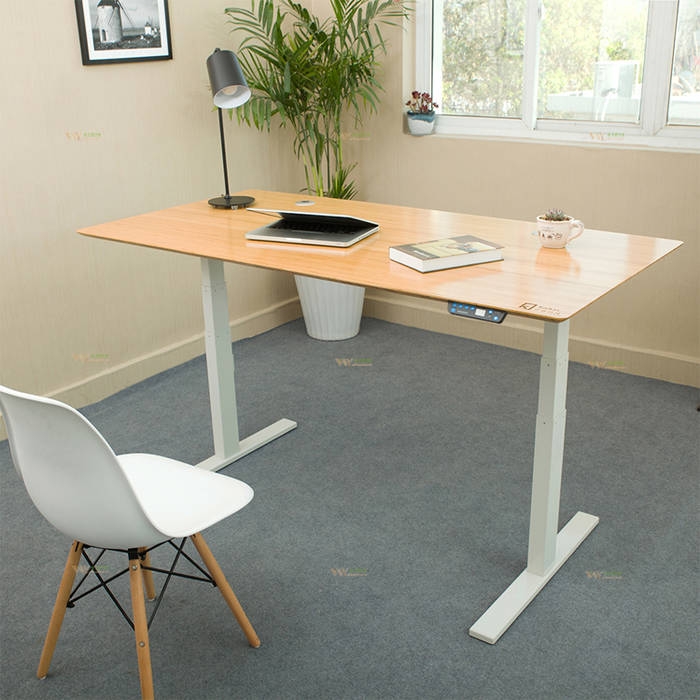 Office table solid wood tabletop with height adjustable legs