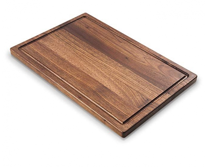 Full stave walnut cutting board  metal handle