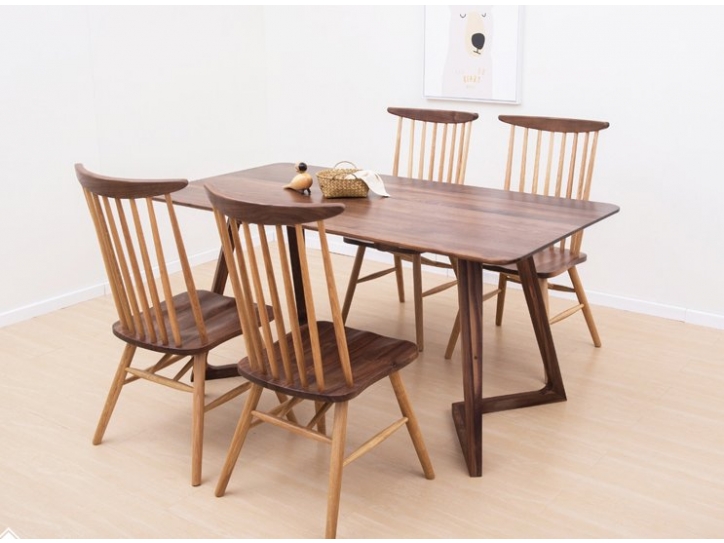 Solid UAS Black Walnut Wood Dining Table Chair Set Wooden Base