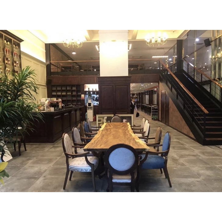 Long suar walnut wood slab banquet dining table