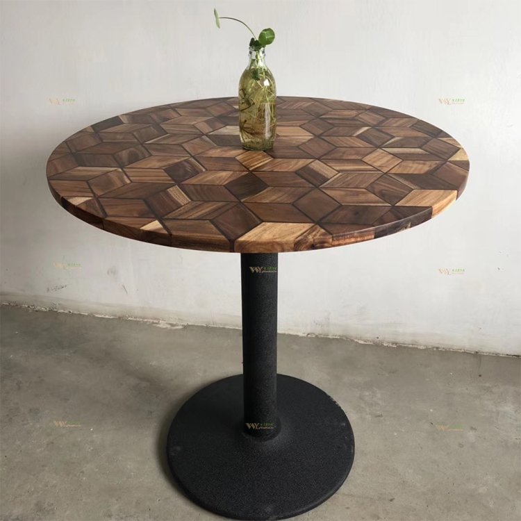 Asian Walnut Round Parquet Coffee Table