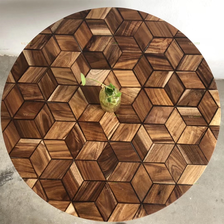 Asian Walnut Round Parquet Coffee Table